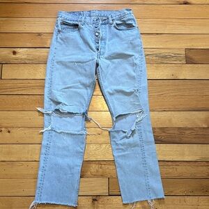 Vintage 501 Levi's Light Blue Distressed Straight Leg Jeans